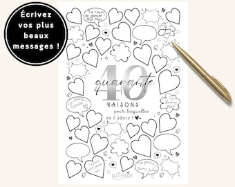 Affiche noire et argent anniversaire "40 raisons pour lesquelles on t'adore", carte anniversaire 40 ans, déco anniversaire - à imprimer