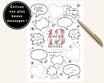 Affiche noire et rose anniversaire "13 raisons pour lesquelles on t'adore", carte anniversaire 13 ans, déco anniversaire - à imprimer