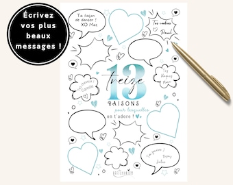Affiche noire et bleue anniversaire "13 raisons pour lesquelles on t'adore", carte anniversaire 13 ans, déco anniversaire - à imprimer