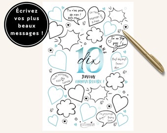 Affiche bleue et noire anniversaire "10 ANS, Joyeux anniversaire !", carte anniversaire 10 ans, déco anniversaire, livre d'or - À IMPRIMER