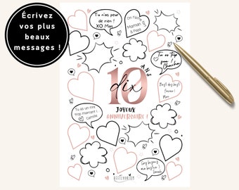 Affiche noire et rose anniversaire "10 ANS, Joyeux anniversaire !", carte anniversaire 10 ans, déco anniversaire, livre d'or - À IMPRIMER