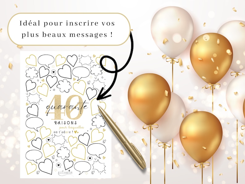 Affiche anniversaire 40 raisons pour lesquelles on t'adore, cadeau 40 ans, carte anniversaire, décoration anniversaire 40 ans À IMPRIMER immagine 3