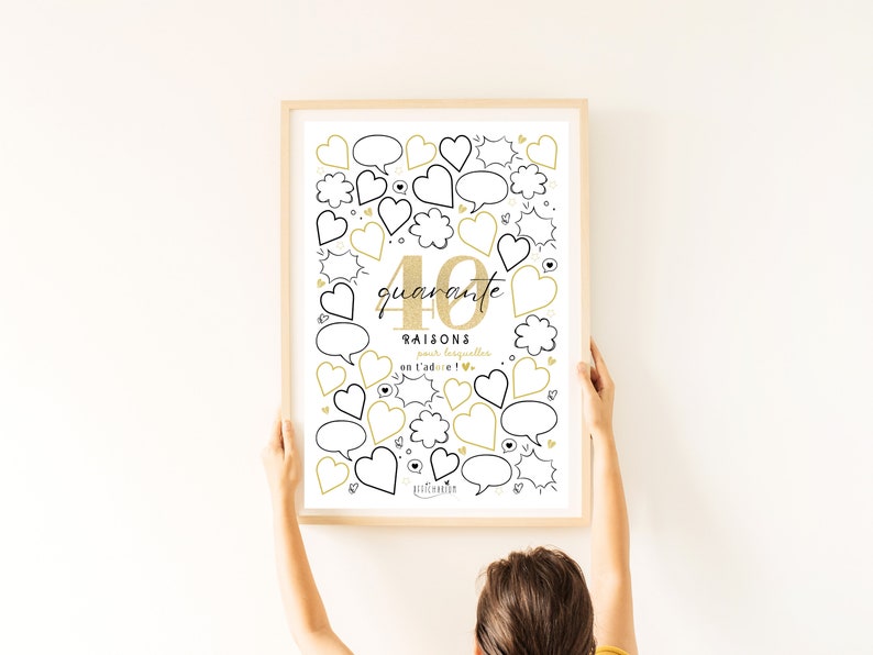 Affiche anniversaire 40 raisons pour lesquelles on t'adore, cadeau 40 ans, carte anniversaire, décoration anniversaire 40 ans À IMPRIMER immagine 4