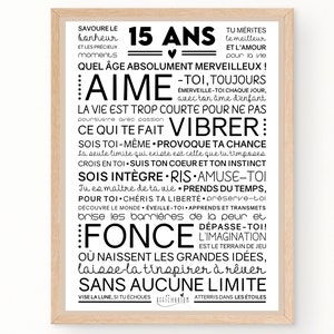 Affiche de motivation inspirante pour anniversaire 15 ans | cadeau 15 ans | affiche murale de mots | Téléchargement immédiat | À IMPRIMER