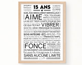 Affiche de motivation inspirante pour anniversaire 15 ans | cadeau 15 ans | affiche murale de mots | Téléchargement immédiat | À IMPRIMER