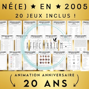Année 2005 - 20 jeux d'anniversaire à imprimer, lot de jeux d'anniversaire 20 ans à imprimer (réponses incluses) - Téléchargement immédiat