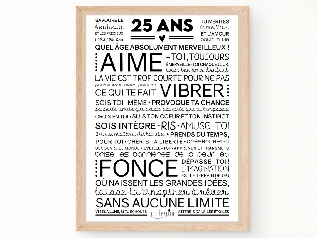 Affiche inspirante et motivante pour anniversaire 25 ans cadeau 25 ans