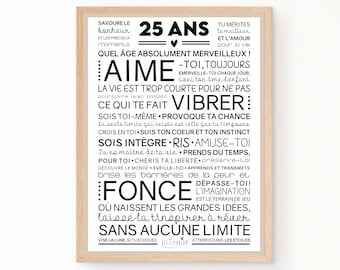 Affiche inspirante et motivante pour anniversaire 25 ans | cadeau 25 ans | affiche murale de mots | Téléchargement immédiat | À IMPRIMER