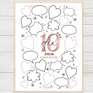 Affiche noire et rose anniversaire 10 ANS, Joyeux anniversaire , carte anniversaire 10 ans, déco anniversaire, livre d'or À IMPRIMER image 3