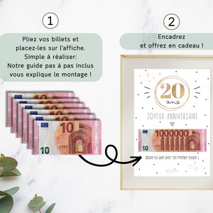 Cadeau 20 ans ton premier million, cadeau argent, affiche message surprise pour billets à offrir, téléchargement immédiat À IMPRIMER image 4