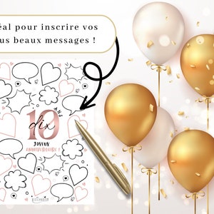 Affiche noire et rose anniversaire 10 ANS, Joyeux anniversaire , carte anniversaire 10 ans, déco anniversaire, livre d'or À IMPRIMER image 2