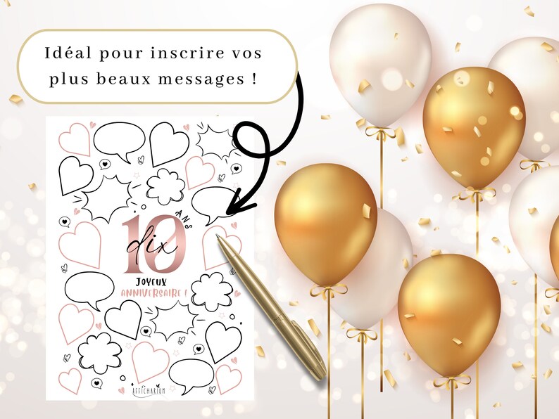 Affiche noire et rose anniversaire 10 ANS, Joyeux anniversaire , carte anniversaire 10 ans, déco anniversaire, livre d'or À IMPRIMER image 2