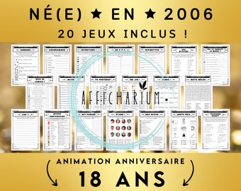 Année 2006 - 20 jeux d'anniversaire à imprimer, lot de jeux d'anniversaire 18 ans à imprimer (réponses incluses) - Téléchargement immédiat