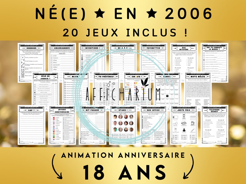 Année 2006 20 jeux d'anniversaire à imprimer, lot de jeux d'anniversaire 18 ans à imprimer réponses incluses Téléchargement immédiat image 1