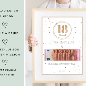 Cadeau 18 ans ton premier million, cadeau argent, affiche message surprise pour billets à offrir, téléchargement immédiat À IMPRIMER 画像 3