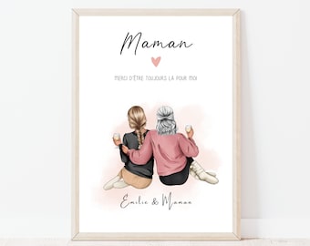 Cadeau maman personnalisable | Portrait maman - fille | Cadeau anniversaire maman | Affiche maman | Téléchargement en 24 H | À IMPRIMER