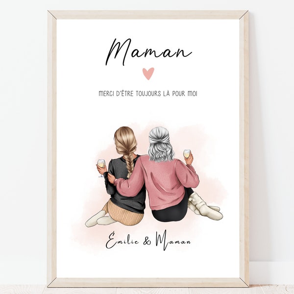 Cadeau maman personnalisable | Portrait maman - fille | Cadeau anniversaire maman | Affiche maman | Téléchargement en 24 H | À IMPRIMER