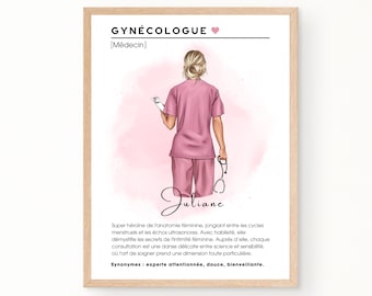 Cadeau GYNÉCOLOGUE personnalisé | Affiche / Portrait gynécologue | Cadeau anniversaire gynécologue | Téléchargement en 24 H | À IMPRIMER