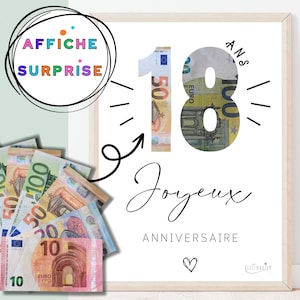Cadeau anniversaire 18 ans, cadeau argent, cadeau original, affiche surprise pour billets à offrir, téléchargement immédiat - À IMPRIMER
