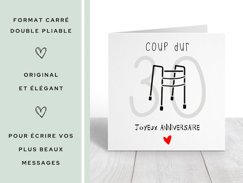 Carte anniversaire 30 ans "coup dur" déambulateur | carte humour anniversaire 30 ans femme / homme | Téléchargement immédiat | À IMPRIMER image 4
