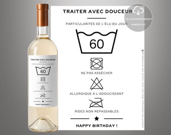 Étiquette vin 60 ans humoristique | cadeau anniversaire HOMME 60 ans | décoration bouteille de fête | Téléchargement immédiat | À IMPRIMER