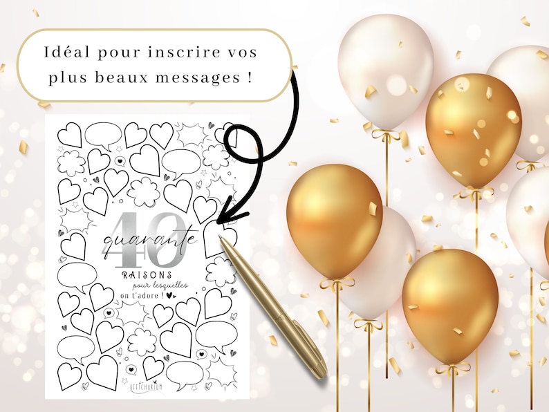 Affiche noire et argent anniversaire 40 raisons pour lesquelles on t'adore, carte anniversaire 40 ans, déco anniversaire à imprimer image 2