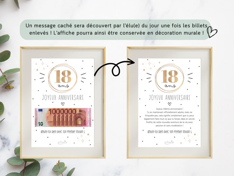 Cadeau 18 ans ton premier million, cadeau argent, affiche message surprise pour billets à offrir, téléchargement immédiat À IMPRIMER 画像 5