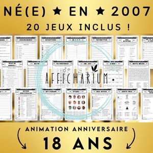 Année 2007 - 20 jeux d'anniversaire à imprimer, lot de jeux d'anniversaire 18 ans à imprimer (réponses incluses) - Téléchargement immédiat