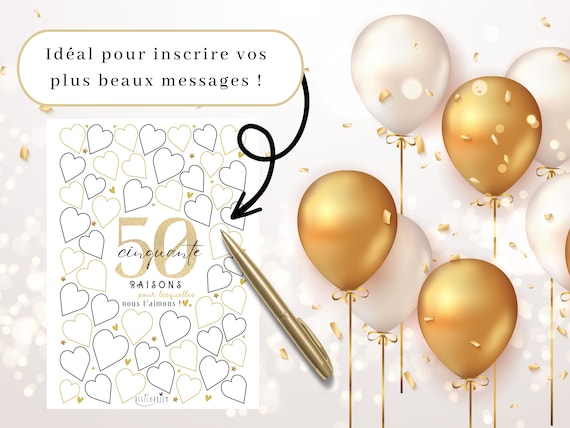 Carte D'anniversaire Des 50 Ans Noir Et Or, Carte Des Cinquante Ans, Cinquantième Anniversaire De Son Fils, Fils A 50 Ans, Ballon Feuille D'or, Beau Fils A 50 Ans Aujourd'hui