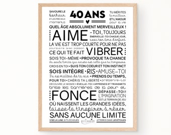 Affiche inspirante et motivante pour anniversaire 40 ans | cadeau 40 ans | affiche murale de mots | Téléchargement immédiat | À IMPRIMER