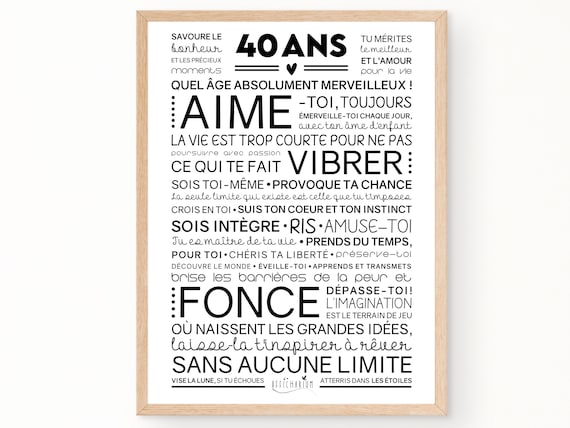 Affiche Inspirante Et Motivante Pour Anniversaire 40 Ans Cadeau 40 Ans Affiche Murale De Mots Telechargement Immediat A IMPRIMER Etsy