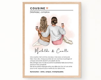 Cadeau cousine personnalisable | Affiche définition cousine | Cadeau anniversaire cousine personnalisé | Téléchargement en 24 H | À IMPRIMER