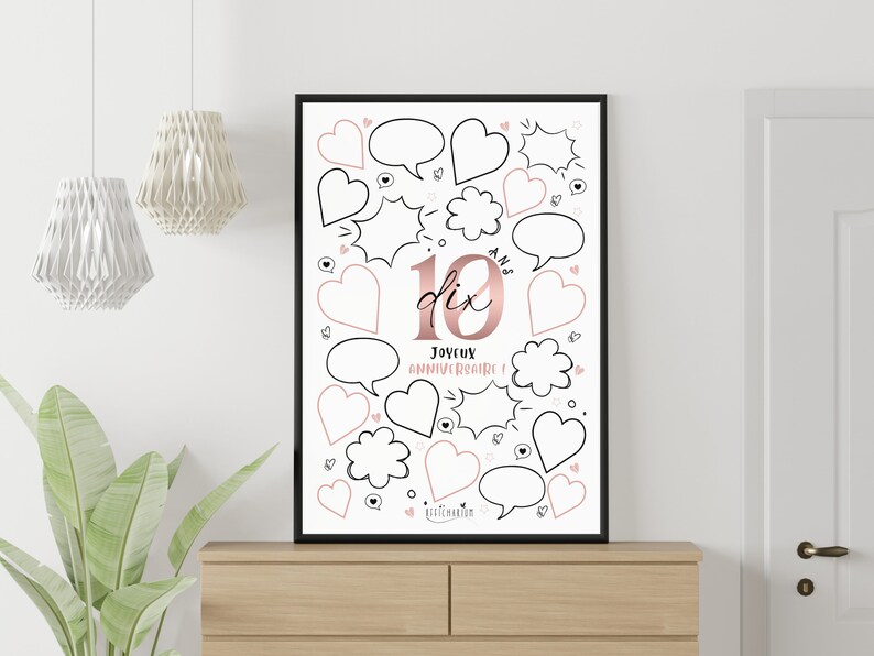 Affiche noire et rose anniversaire 10 ANS, Joyeux anniversaire , carte anniversaire 10 ans, déco anniversaire, livre d'or À IMPRIMER image 5