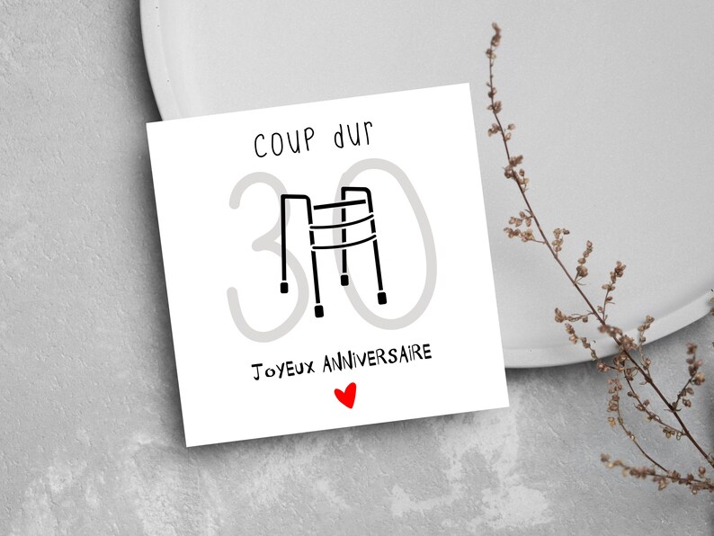Carte anniversaire 30 ans "coup dur" déambulateur | carte humour anniversaire 30 ans femme / homme | Téléchargement immédiat | À IMPRIMER image 9