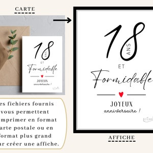 Carte 18 ans et formidable, joyeux anniversaire coeur rouge, carte 18ème anniversaire femme / homme à imprimer Téléchargement immédiat image 6