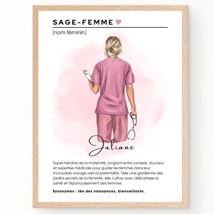 Cadeau SAGE-FEMME personnalisé Affiche / Portrait sage-femme Cadeau anniversaire sage-femme Téléchargement en 24 H À IMPRIMER image 1