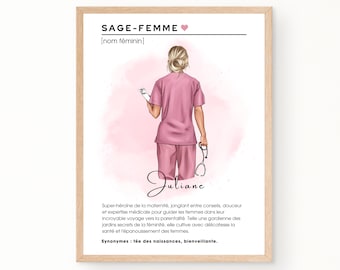 Cadeau SAGE-FEMME personnalisé | Affiche / Portrait sage-femme | Cadeau anniversaire sage-femme | Téléchargement en 24 H | À IMPRIMER