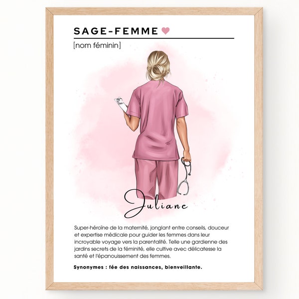 Cadeau SAGE-FEMME personnalisé | Affiche / Portrait sage-femme | Cadeau anniversaire sage-femme | Téléchargement en 24 H | À IMPRIMER