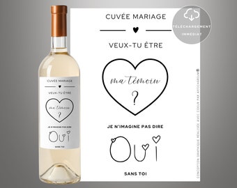 Étiquette vin témoin | demande témoin mariage originale | annonce témoin mariage femme | Téléchargement immédiat | À IMPRIMER