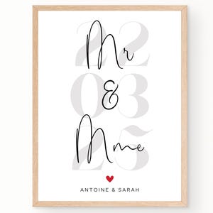 Cadeau mariage personnalisable "MR & MME" pour jeunes mariés avec prénoms et date | Cadeau original | Téléchargement en 24 H | À IMPRIMER