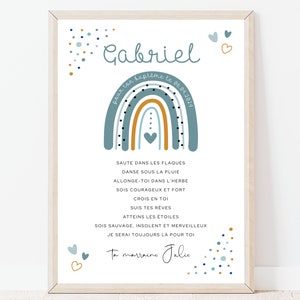 Cadeau personnalisé de baptême pour filleul de la marraine ou du parrain | Affiche baptême garçon | Téléchargement sous 24 H | À IMPRIMER