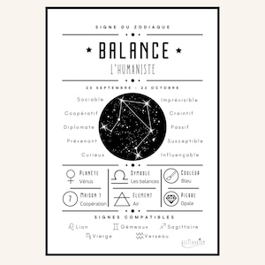 Affiche constellation Balance, poster signe astrologique, affiche signe du zodiaque | Téléchargement immédiat | À IMPRIMER SOI MÊME
