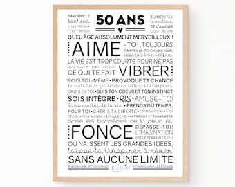 Affiche inspirante et motivante pour anniversaire 50 ans | cadeau 50 ans | affiche murale de mots | Téléchargement immédiat | À IMPRIMER