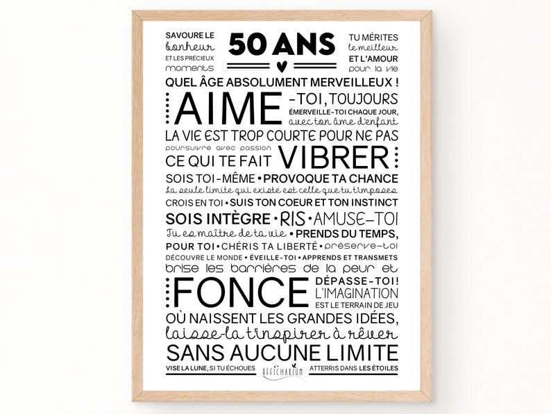 Affiche inspirante et motivante pour anniversaire 50 ans cadeau 50 ans affiche murale de mots Téléchargement immédiat À IMPRIMER image 1