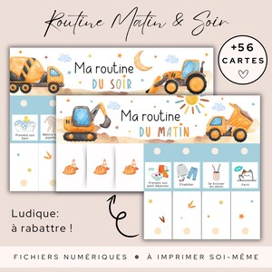 Routine enfant matin et soir chantier | Planning rituel enfant montessori garçon ou fille | Apprentissage autonomie | À IMPRIMER SOI MÊME