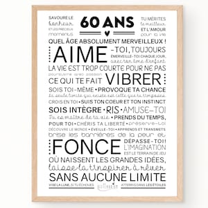 Affiche inspirante et motivante pour anniversaire 60 ans | Cadeau 60 ans | Affiche murale de mots | Téléchargement immédiat | À IMPRIMER
