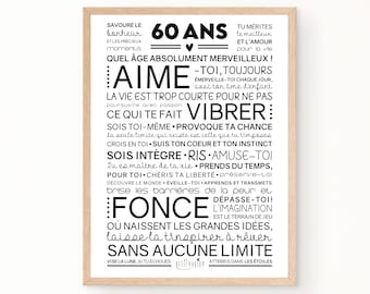 Affiche inspirante et motivante pour anniversaire 60 ans | Cadeau 60 ans | Affiche murale de mots | Téléchargement immédiat | À IMPRIMER
