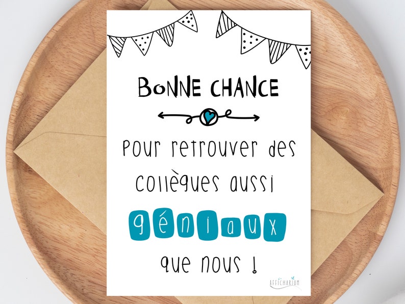 Carte humour pour départ de collègue "bonne chance..." | Carte amitié collègue | Carte au revoir | Téléchargement immédiat | À IMPRIMER image 1