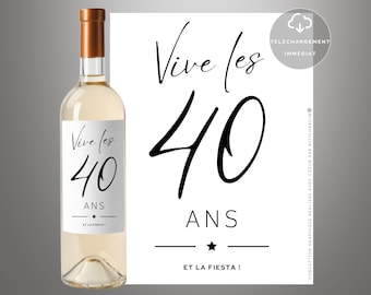 Étiquette vin 40 ans | étiquette bouteille fête anniversaire | décoration table 40ème anniversaire | Téléchargement immédiat | À IMPRIMER