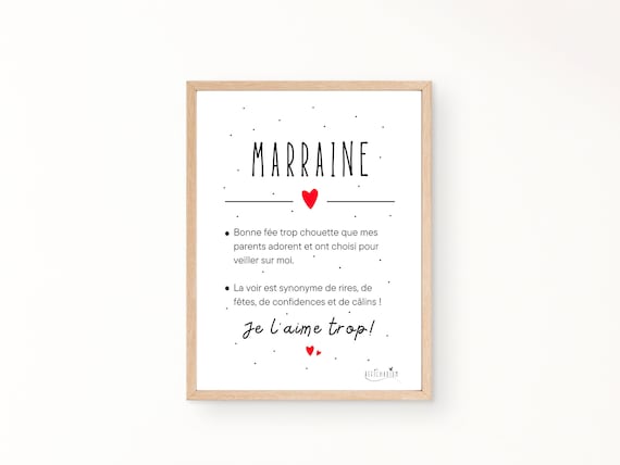 Cadeau MARRAINE, Affiche Définition Marraine Coeur Rouge, Poster Marraine,  Carte Marraine, Cadeau Baptême Marraine Original 